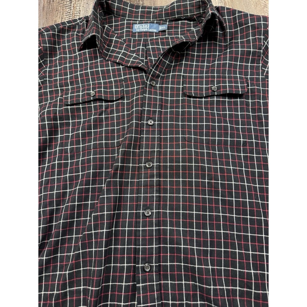 Polo Ralph Lauren Shirt Mens XL Black Red Plaid Button Up Flannel Flap Pockets - Picture 3 of 9